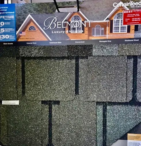 Belmont Luxury Villa roof shingle samples showcasing different color options