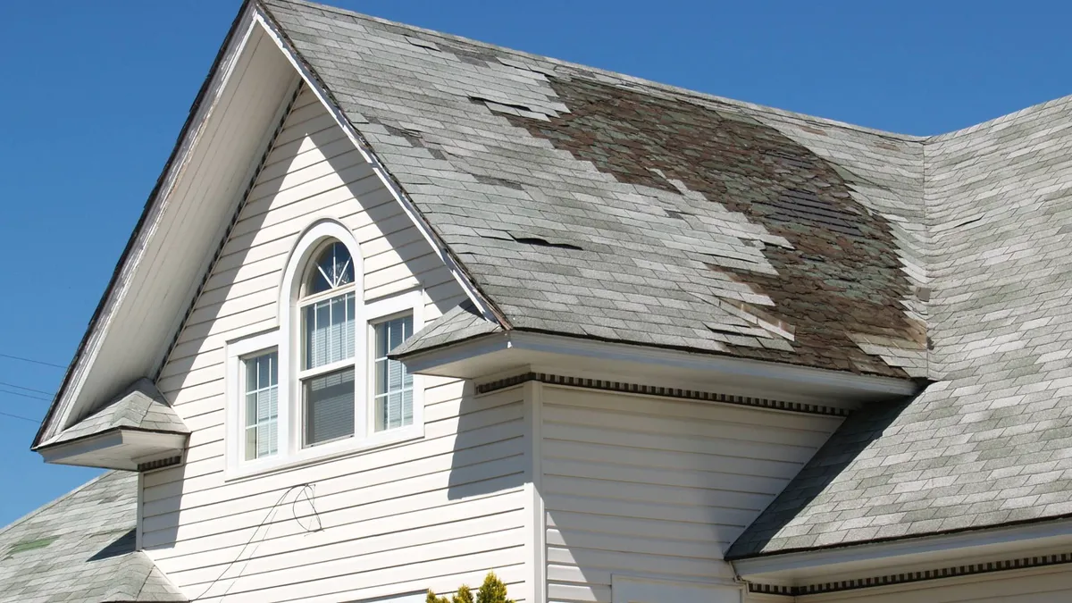 Storm damaged roof needing repair